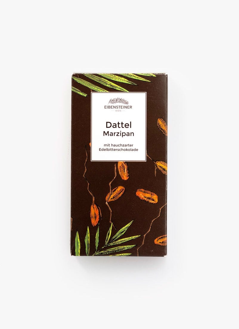 Gefüllte Schokoladetafel mit Dattel Marzipan-Füllung in Edelbitterschokolade